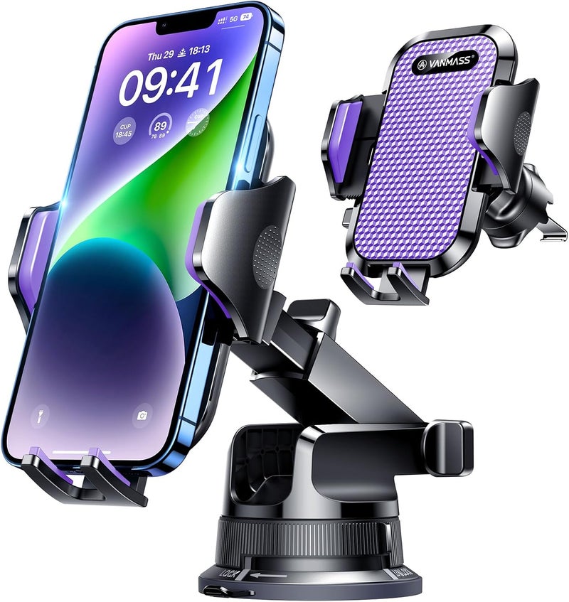 VANMASS [True Military-Grade] Car Phone Holder [Upgraded Suction & Clip] Cell Phone Mount for Dashboard Windshield Vent Truck Cradle Dash Stand for iPhone 16 Pro Max 15 14 13 12 Android, Purple - Image 1